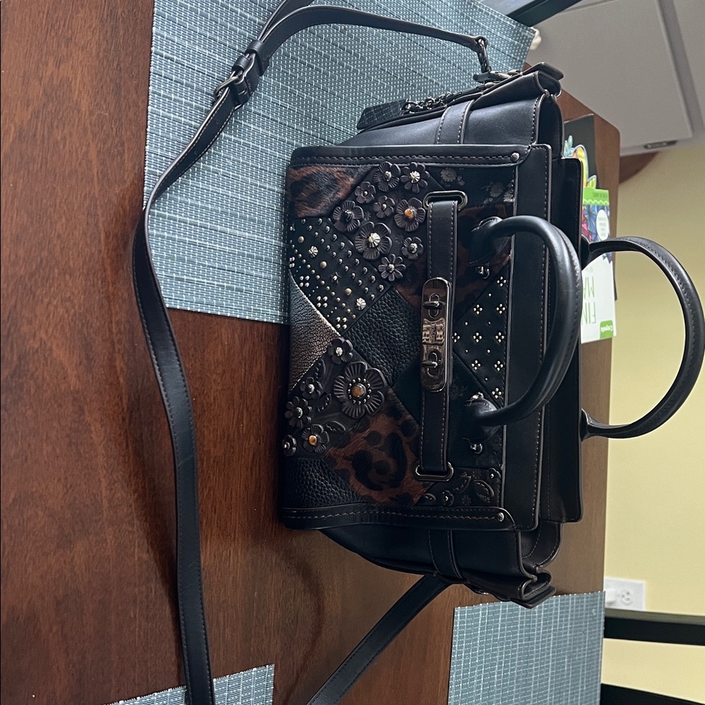 Coach Black and Brown Satchel with Textured Leather - Picture 9 of 9